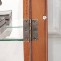 Elegant 2-Door Curio Cabinet With Tempered Glass And Mirrored Back, Adjustable Shelves, Lighted Display For Home Or Office - Cherry Finish