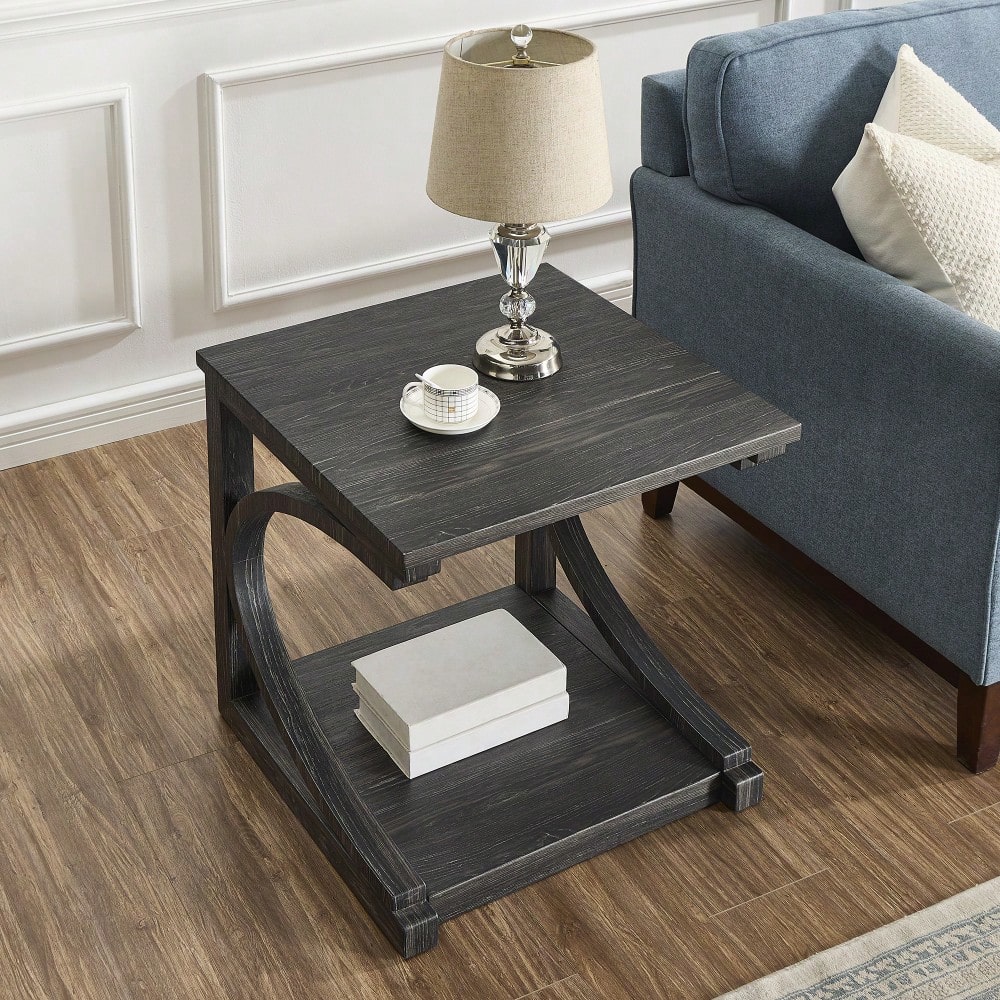 Stylish Solid Wood 23.8-Inch Modern Coffee Table With Storage For Living Room, Kitchen, And Apartment - Unique Shape Center Table