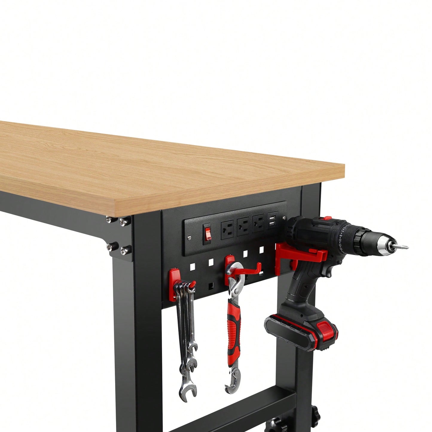 Versatile Adjustable Workbench With Power Outlet - Heavy-Duty Hardwood Design For Workshop, Office, Garage, And Home Use