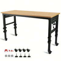 Heavy-Duty 60x24 Adjustable Rolling Workbench with Power Outlet and Wheels for Garage Office Workshop Home
