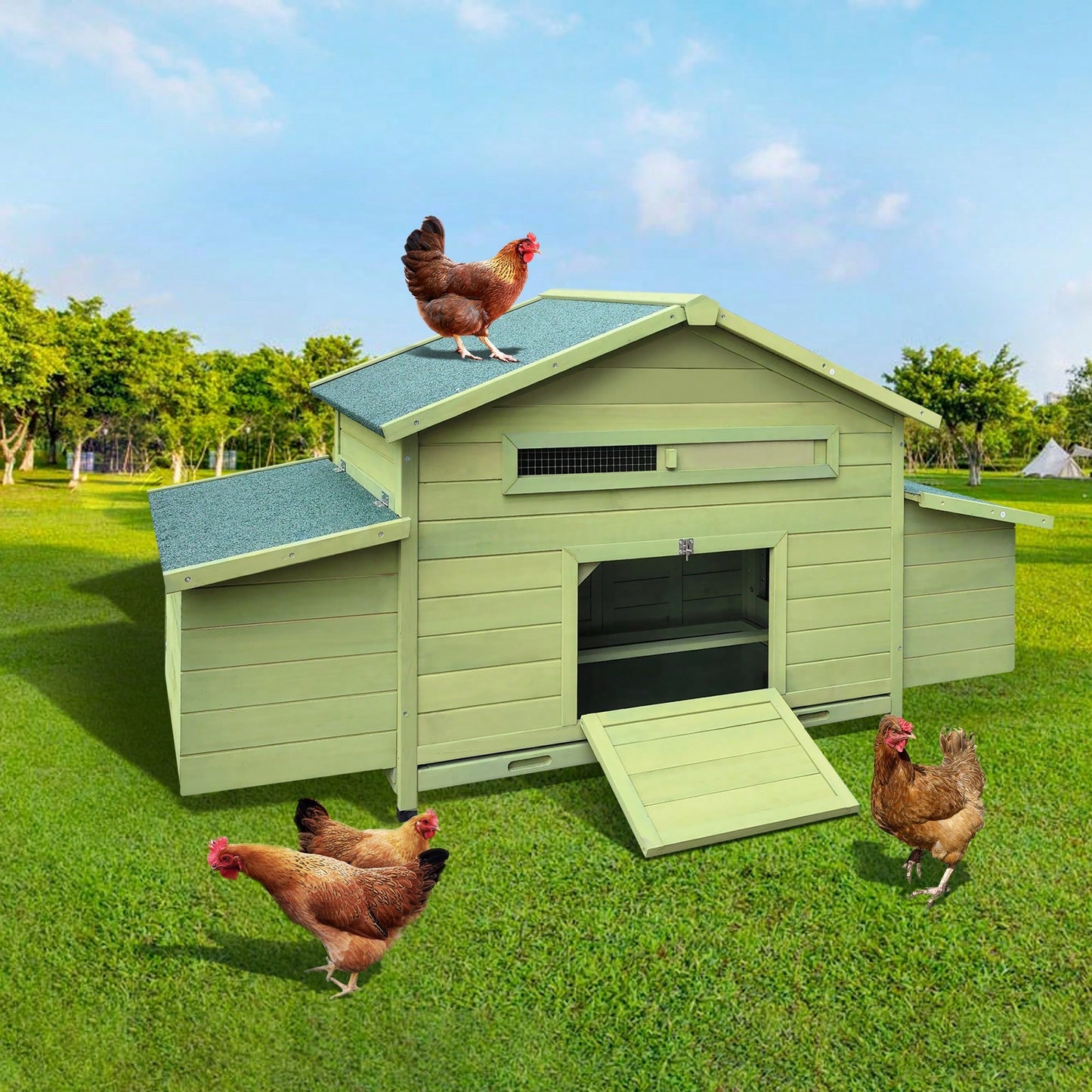 Spacious Outdoor Wooden Chicken Coop With Dual Nesting Boxes And Free-Range Access Doors For Happy Hens