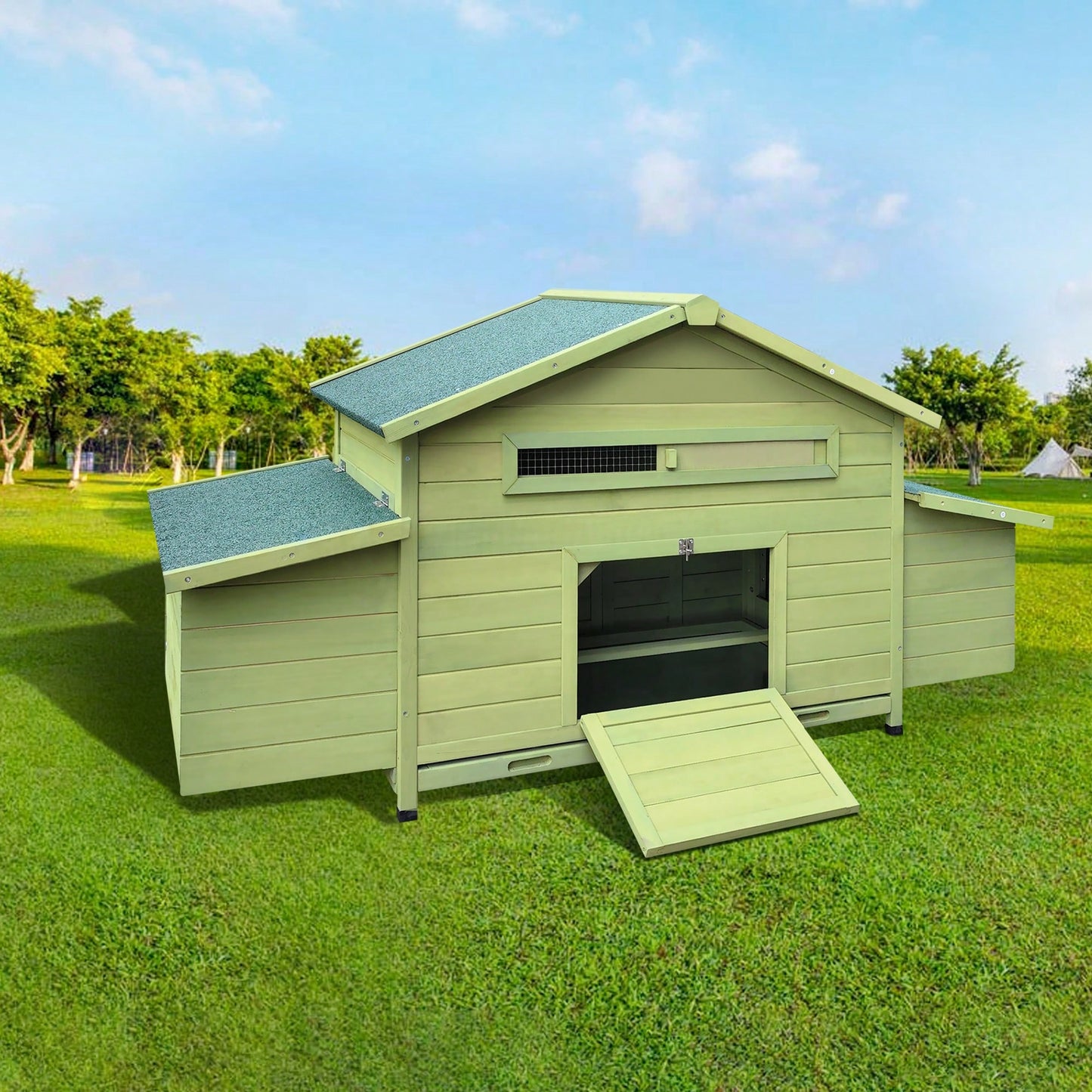 Spacious Outdoor Wooden Chicken Coop With Dual Nesting Boxes And Free-Range Access Doors For Happy Hens