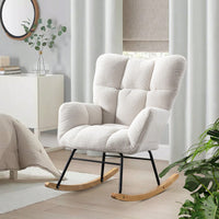 Cozy Upholstered Rocking Chair With High Backrest - Modern Accent Chair For Nursery, Living Room, And Bedroom, Elegant White Fabric