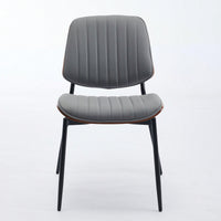 Mid Century Modern Dining Chairs Set of 2 Gray Faux Leather Walnut Bentwood Back Metal Legs Adjustable Feet