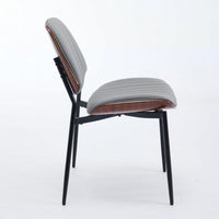 Mid Century Modern Dining Chairs Set of 2 Gray Faux Leather Walnut Bentwood Back Metal Legs Adjustable Feet