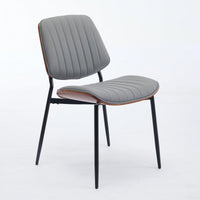 Mid Century Modern Dining Chairs Set of 2 Gray Faux Leather Walnut Bentwood Back Metal Legs Adjustable Feet