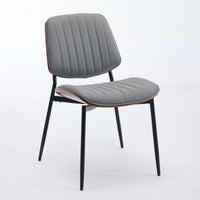 Mid Century Modern Dining Chairs Set of 2 Gray Faux Leather Walnut Bentwood Back Metal Legs Adjustable Feet