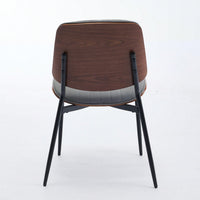 Mid Century Modern Dining Chairs Set of 2 Gray Faux Leather Walnut Bentwood Back Metal Legs Adjustable Feet