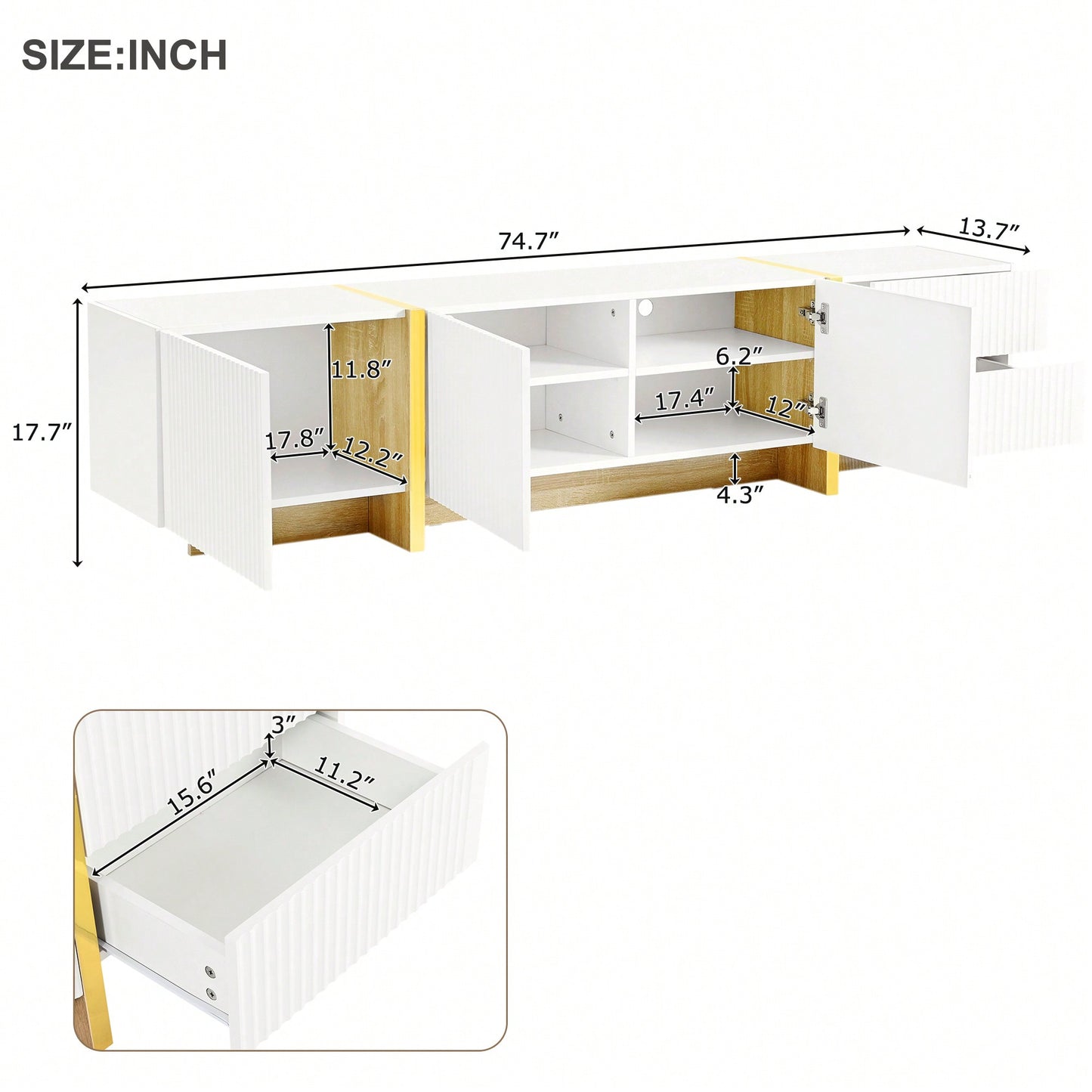 Modern Fluted TV Stand for 80 Inch TVs Elegant White Media Console with Storage Cabinets and Drawers for Living Room Decor