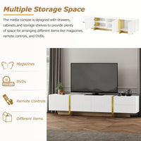 Modern Fluted TV Stand for 80 Inch TVs Elegant White Media Console with Storage Cabinets and Drawers for Living Room Decor