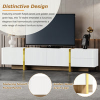 Modern Fluted TV Stand for 80 Inch TVs Elegant White Media Console with Storage Cabinets and Drawers for Living Room Decor