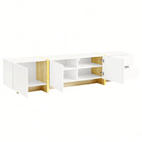 Modern Fluted TV Stand for 80 Inch TVs Elegant White Media Console with Storage Cabinets and Drawers for Living Room Decor