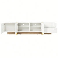 Modern Fluted TV Stand for 80 Inch TVs Elegant White Media Console with Storage Cabinets and Drawers for Living Room Decor