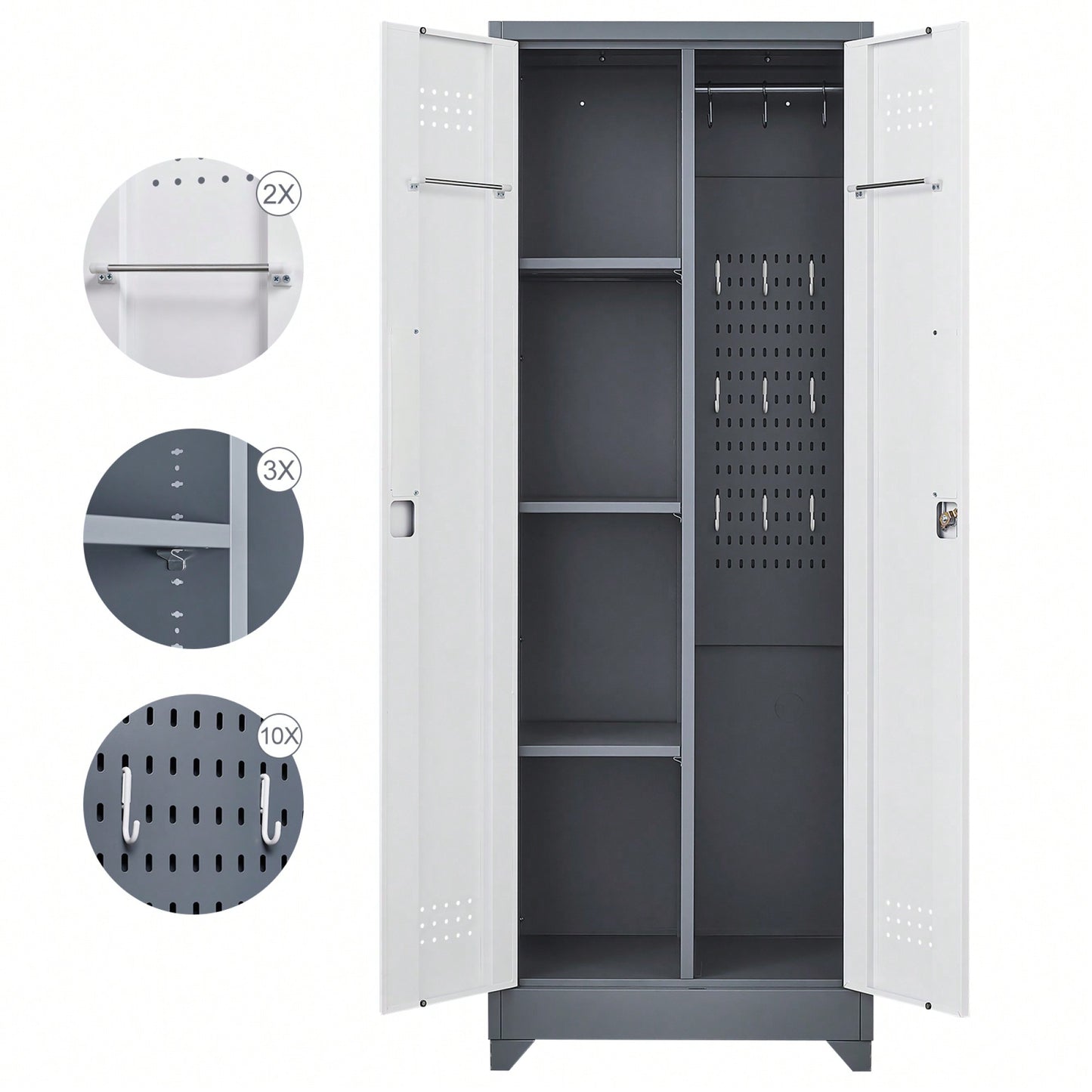 Tall Lockable Metal Storage Cabinet for Cleaning Tools Brooms and Supplies Ideal for Kitchen Pantry Office and Workshop