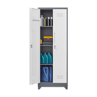 Tall Lockable Metal Storage Cabinet for Cleaning Tools Brooms and Supplies Ideal for Kitchen Pantry Office and Workshop