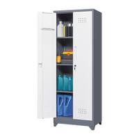 Tall Lockable Metal Storage Cabinet for Cleaning Tools Brooms and Supplies Ideal for Kitchen Pantry Office and Workshop