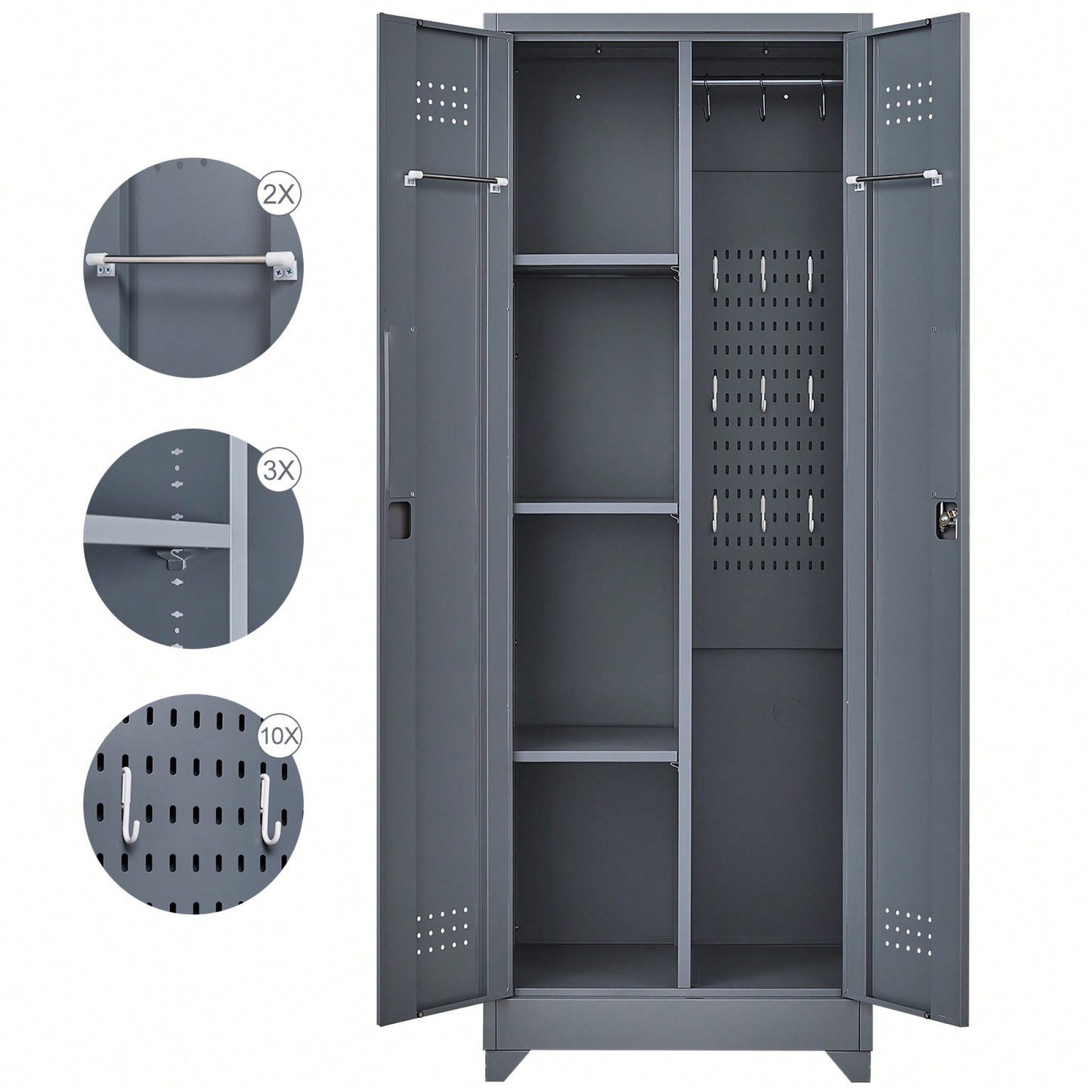 Tall Lockable Metal Storage Cabinet for Cleaning Tools Brooms and Supplies Ideal for Kitchen Pantry Office and Workshop