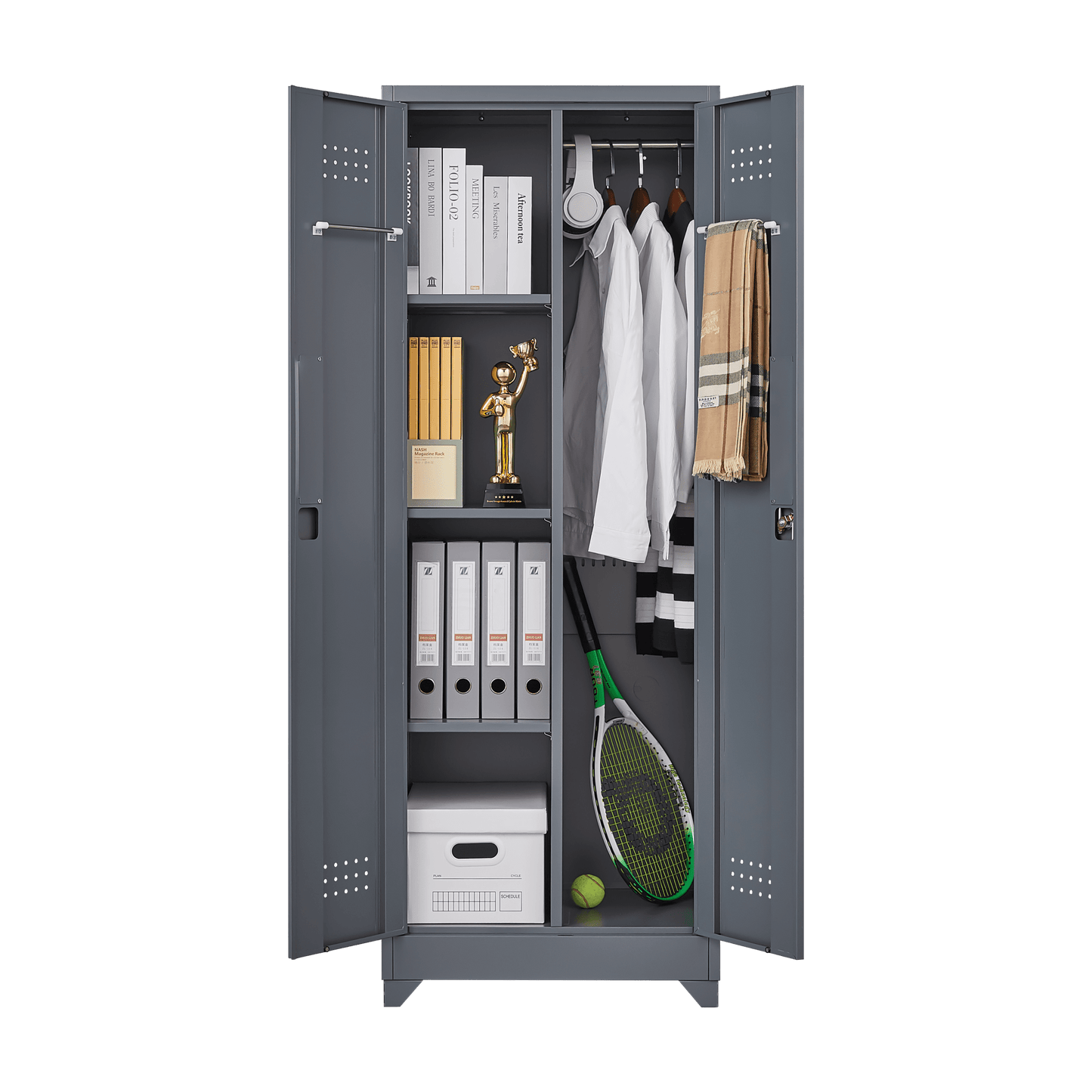 Tall Lockable Metal Storage Cabinet for Cleaning Tools Brooms and Supplies Ideal for Kitchen Pantry Office and Workshop