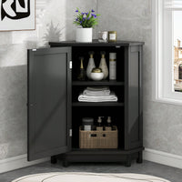 Modern Triangle Corner Bathroom Cabinet With Adjustable Shelf - Black MDF Storage Solution