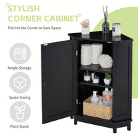 Modern Triangle Corner Bathroom Cabinet With Adjustable Shelf - Black MDF Storage Solution
