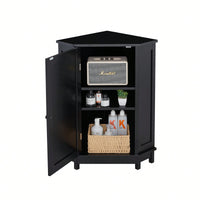 Modern Triangle Corner Bathroom Cabinet With Adjustable Shelf - Black MDF Storage Solution