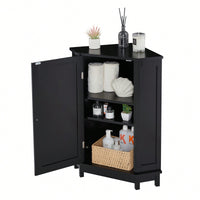 Modern Triangle Corner Bathroom Cabinet With Adjustable Shelf - Black MDF Storage Solution