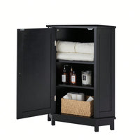 Modern Triangle Corner Bathroom Cabinet With Adjustable Shelf - Black MDF Storage Solution