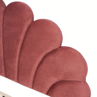 Floral Velvet Upholstered Queen Size Platform Bed In Bean Paste Red