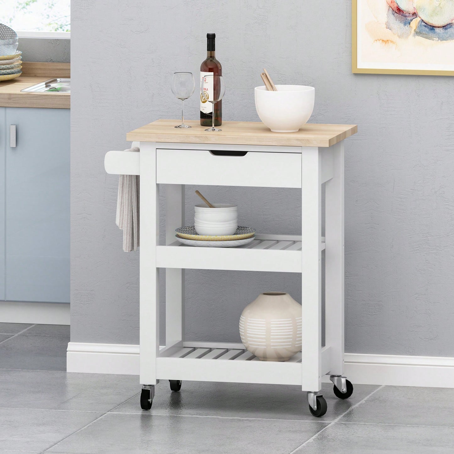 Versatile Wooden Kitchen Cart With Storage And Wheels For Easy Mobility