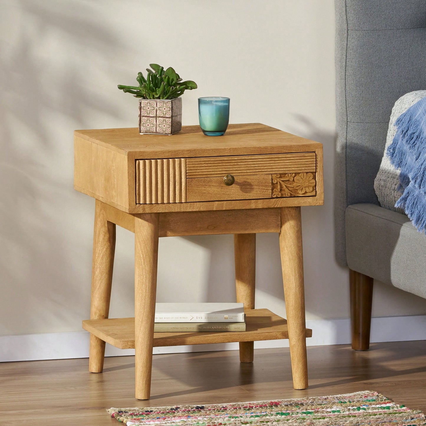 Stylish Modern Nightstand With Drawer And Open Shelf For Bedroom Storage