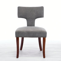 Mid Century Modern Dining Chairs Set of 2 Curved Backrest Upholstered Linen Gray with Copper Nail Trim