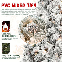 6FT Snow-Flocked Prelit Christmas Tree With Pine Cones - Easy Assembly Hinged Design & Sturdy Metal Base For Indoor & Outdoor Holiday Decor