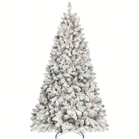 6FT Snow-Flocked Prelit Christmas Tree With Pine Cones - Easy Assembly Hinged Design & Sturdy Metal Base For Indoor & Outdoor Holiday Decor