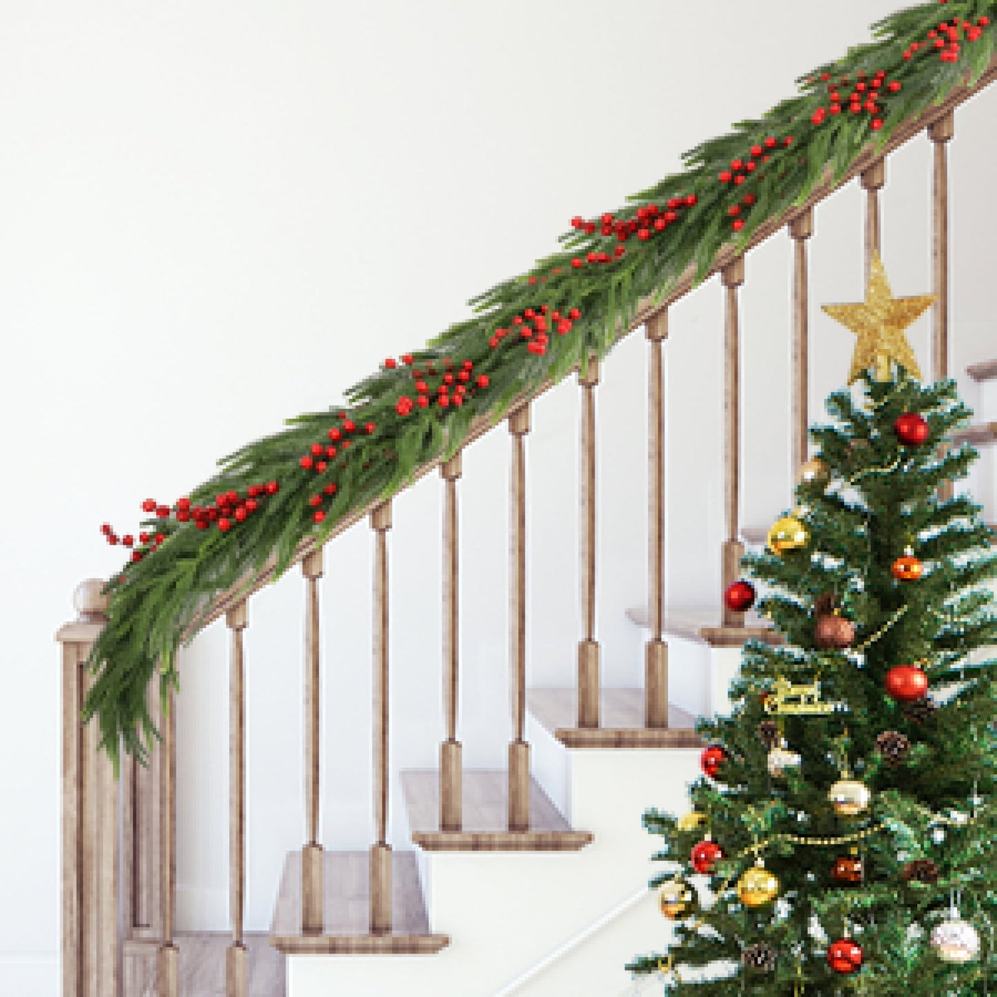 108-Inch Lighted Faux Spruce Garland For Festive Home Decor And Holiday Celebrations