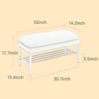 Beige Linen Upholstered End of Bed Bench with Metal Legs and Shelf - Stylish Storage for Living Room Entryway Dining Room Supports 300 LB