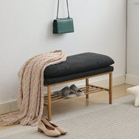 Beige Linen Upholstered End of Bed Bench with Metal Legs and Shelf - Stylish Storage for Living Room Entryway Dining Room Supports 300 LB