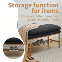 Beige Linen Upholstered End of Bed Bench with Metal Legs and Shelf - Stylish Storage for Living Room Entryway Dining Room Supports 300 LB