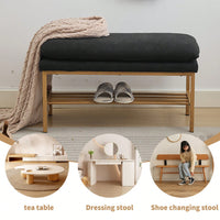 Beige Linen Upholstered End of Bed Bench with Metal Legs and Shelf - Stylish Storage for Living Room Entryway Dining Room Supports 300 LB