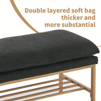 Beige Linen Upholstered End of Bed Bench with Metal Legs and Shelf - Stylish Storage for Living Room Entryway Dining Room Supports 300 LB