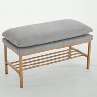 Beige Linen Upholstered End of Bed Bench with Metal Legs and Shelf - Stylish Storage for Living Room Entryway Dining Room Supports 300 LB