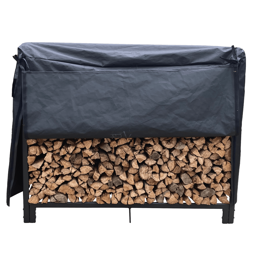 4ft Heavy Duty Firewood Rack Stand For Indoor/Outdoor Fireplace - Metal Log Storage Organizer In Matte Black