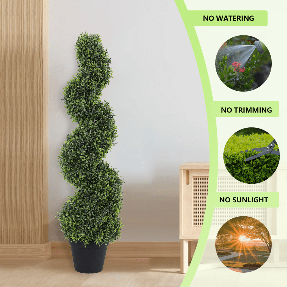 Lifelike Spiral Topiary Boxwood Silk Plant - Perfect Decorative Tree For Indoor & Outdoor Use