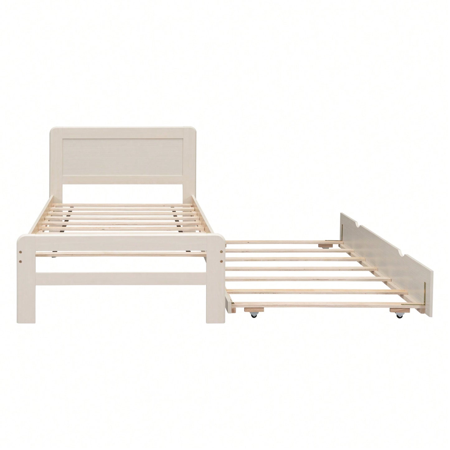 Stylish Twin Size Platform Bed Frame With Trundle In White Washed Finish - Modern Design For Space-Saving Solutions