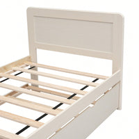 Stylish Twin Size Platform Bed Frame With Trundle In White Washed Finish - Modern Design For Space-Saving Solutions