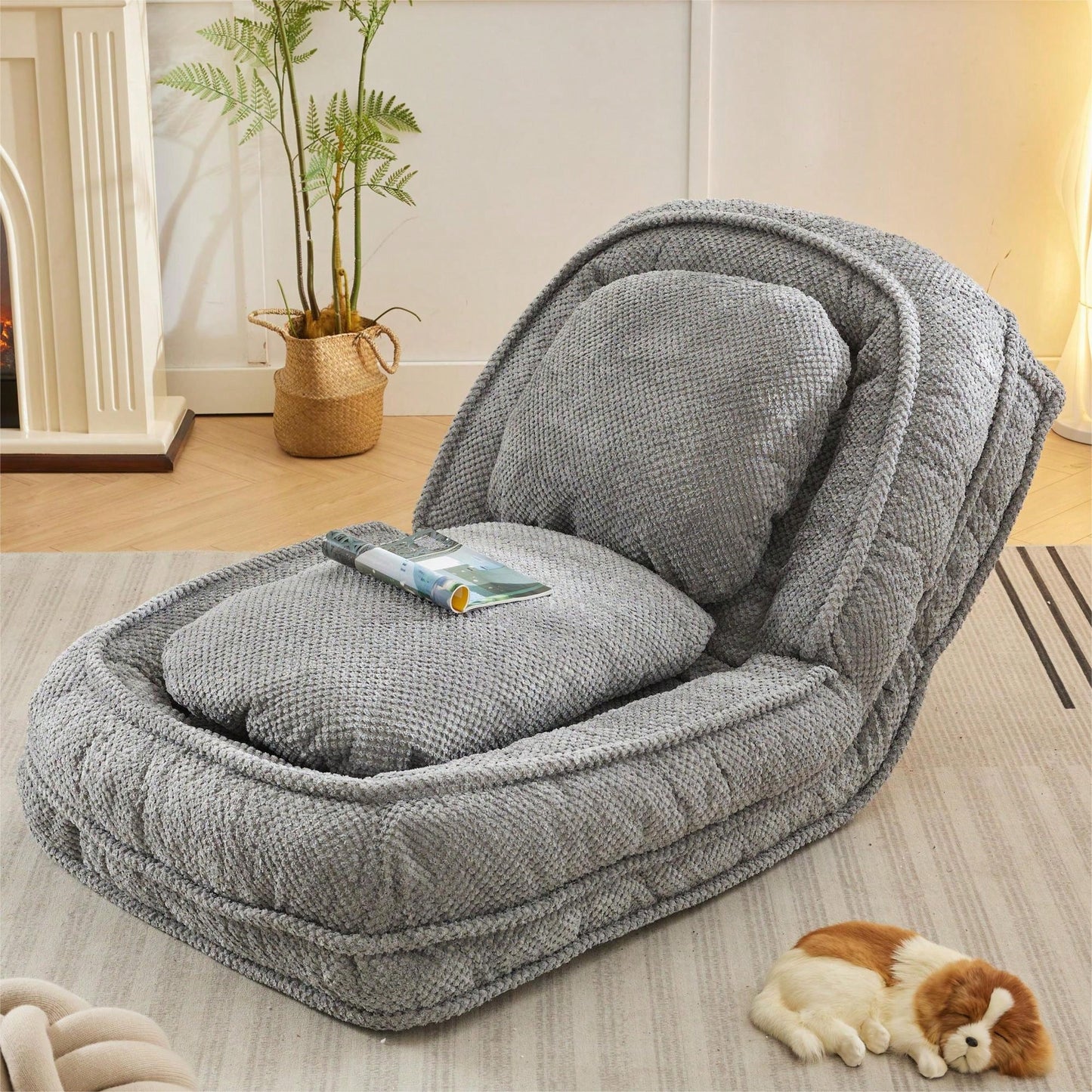 Versatile Human Dog Bed And Lazy Sofa Couch With 5 Adjustable Positions - Perfect For Bedroom Or Living Room, Space-Saving Gray Design