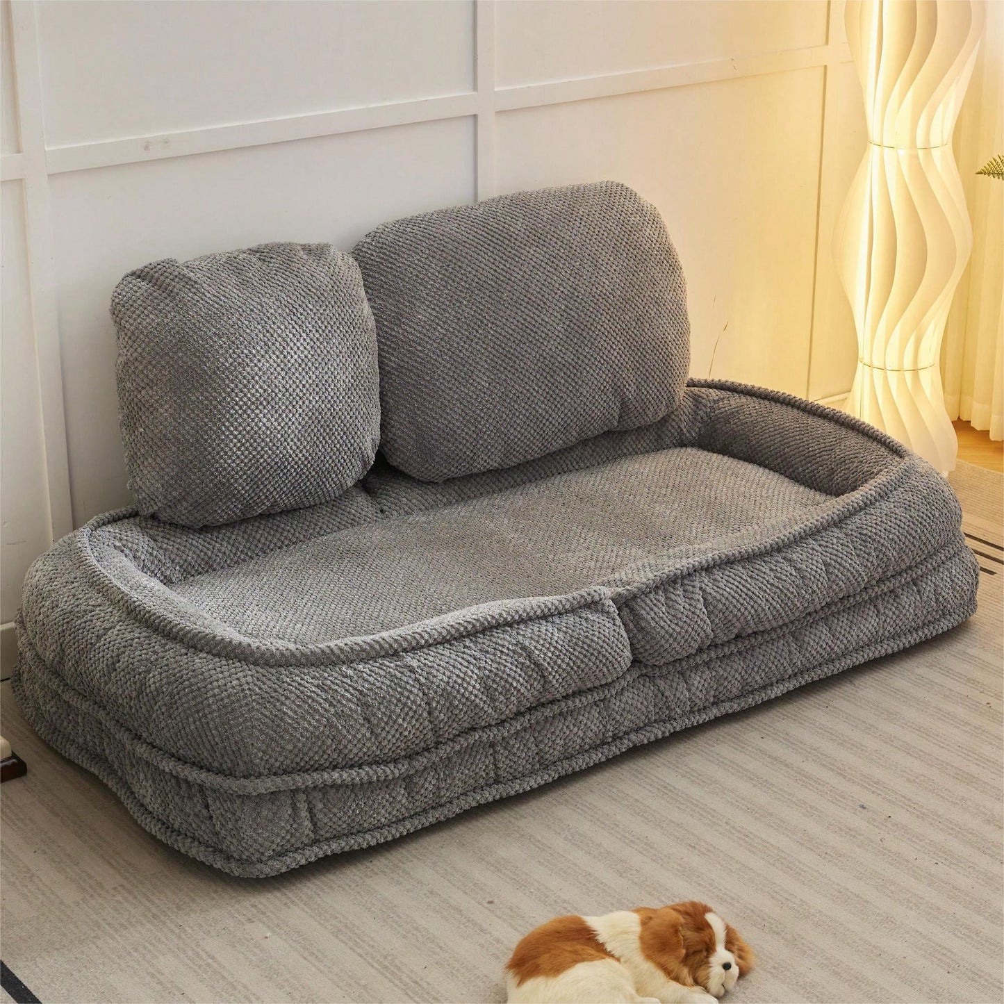 Versatile Human Dog Bed And Lazy Sofa Couch With 5 Adjustable Positions - Perfect For Bedroom Or Living Room, Space-Saving Gray Design