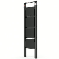 4-Step Folding Ladder With Retractable Handgrip And Anti-Slip Wide Pedal – Durable Aluminum Design, Supports 300lbs For Safe Household Use
