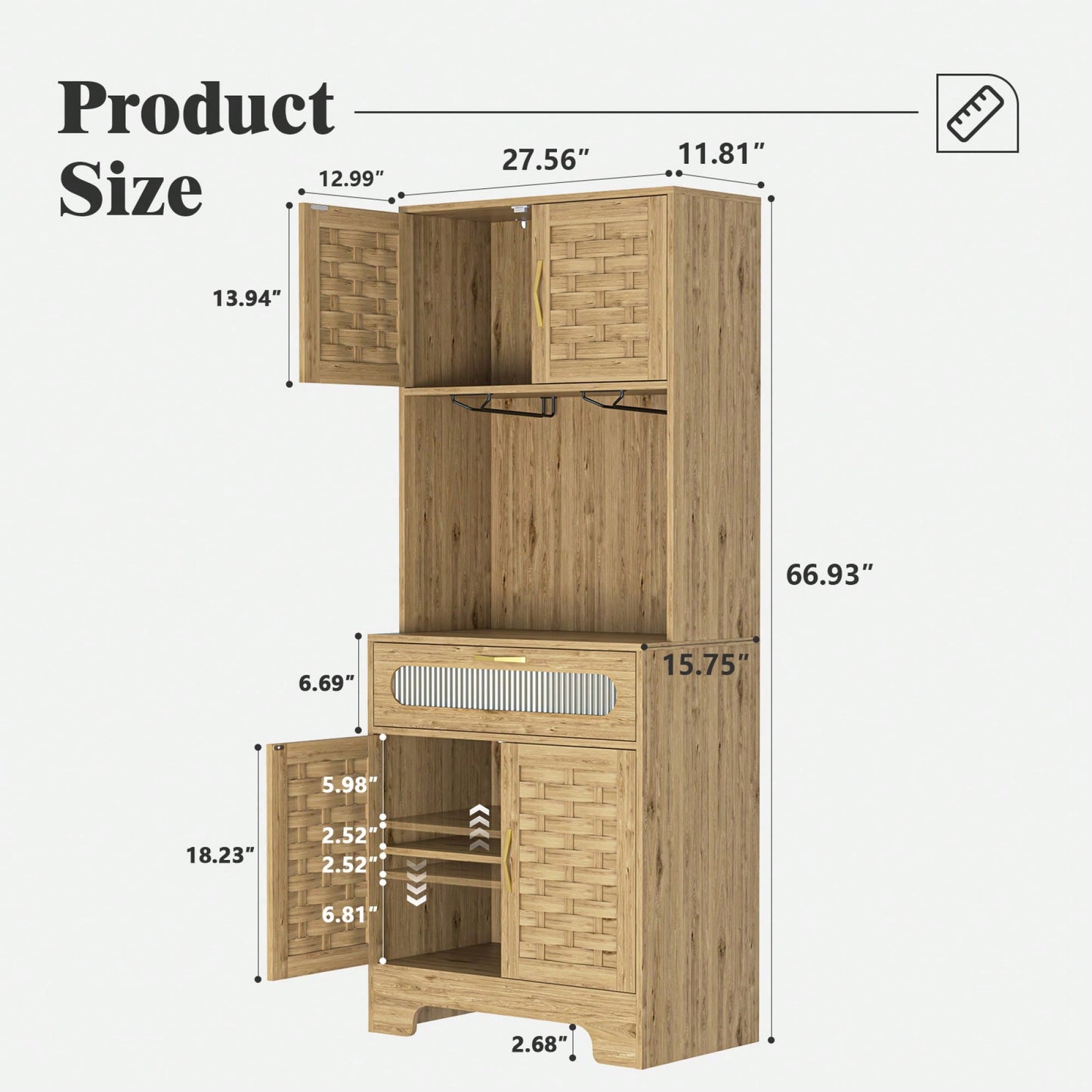 67'' Tall Freestanding Pantry Buffet Cabinet - Versatile Hutch Cupboard For Home And Kitchen Storage, Ideal Liquor Bar For Dining Room