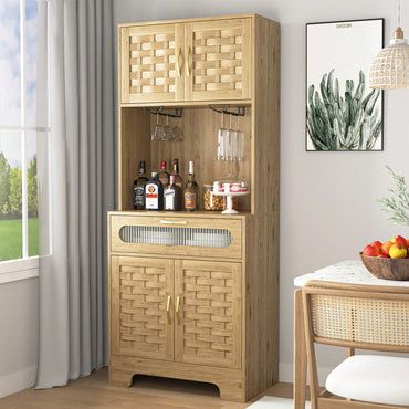 67'' Tall Freestanding Pantry Buffet Cabinet - Versatile Hutch Cupboard For Home And Kitchen Storage, Ideal Liquor Bar For Dining Room