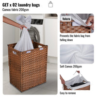 Stylish Brown Laundry Hamper With Lid, 100L Capacity, PE Rattan Frame & 2 Removable Bags For Easy Sorting
